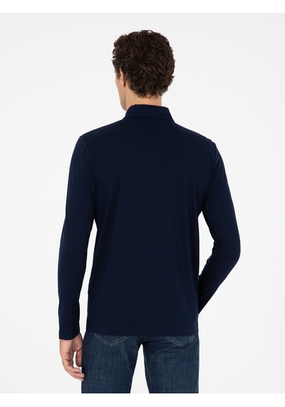 Lacivert Regular Fit %100 Pamuk Polo Yaka Sweatshirt
