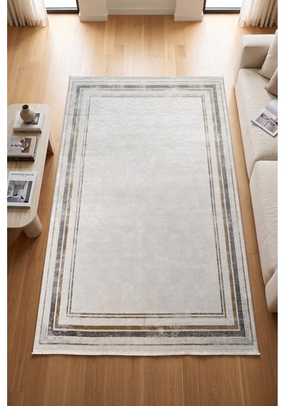 Merinos Vista Krem Renk Vizon Çerçeveli %100 Akrilik Yumuşak Dokulu Salon Oturma Odası Halısı 76335-957