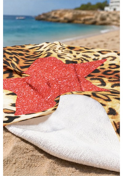 Leopar Yıldız Plaj Havlusu - Bohem Kırmızı Kahverengi Havuz Deniz Hızlı Kuruyan Mikrofiber Havlu Sakin Porselen