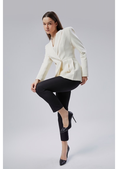 Ekru Regular Fit Pile Detaylı Blazer Ceket Ekru