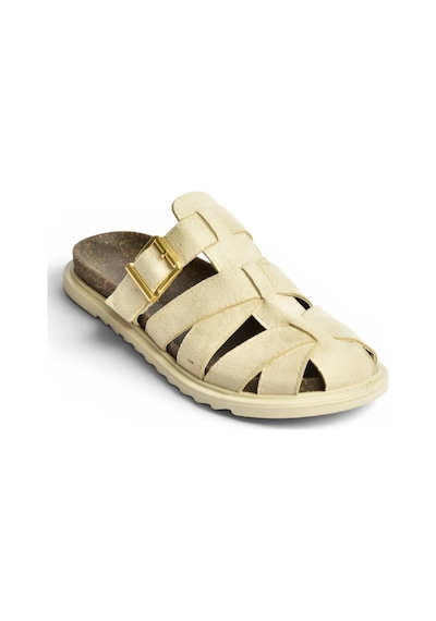 Fox Shoes Y596549502 Bej Süet Tokalı Önü Kapalı Kadın Terlik