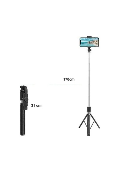 Bluetooth Kumandalı Ayaklı Selfie Çubuğu / 170cm Profesyonel Kull