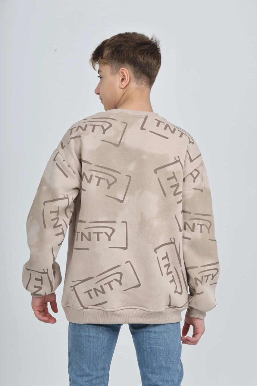 Toontoy Kids Toontoy Erkek Çocuk Play Baskılı Sweatshirt Bej