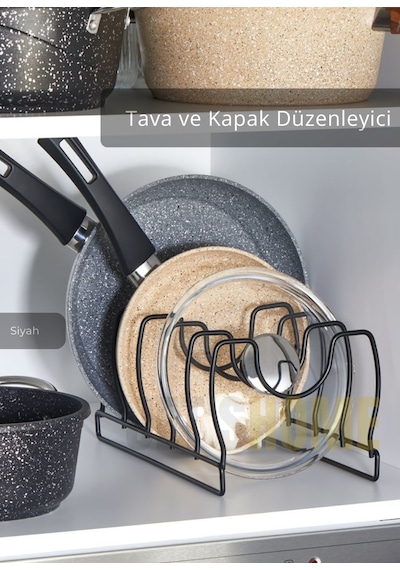 Jet's Home Tava Kapak Düzenleyici Paslanmaz 5 Bölmeli Tabaklık Siyah Siyah