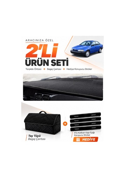 Toyota Carina E T190 Aırbaglı 1992-1997 Uyumlu Torpido Örtüsü + Tay Tüyü Çanta Seti - Siyah