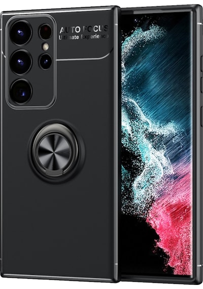 Samsung Uyumlu S23 Ultra Focus Serisi Yüzüklü Standlı Kılıf-Siyah AL3363