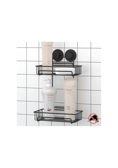Vakumlu Banyo Rafı Şampuanlık 2 Katlı Siyah S242 Siyah