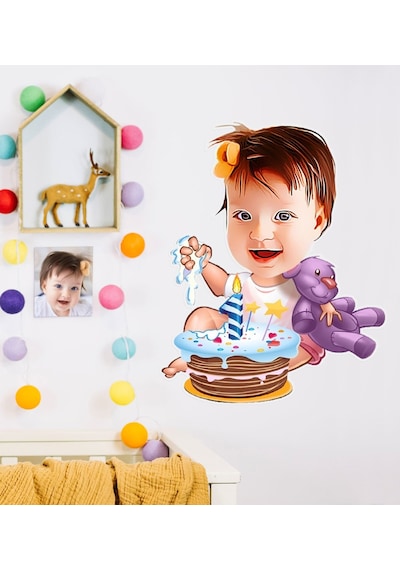 Kişiye Özel Bebek Doğum Günü Karikatürlü Duvar Sticker 50X70CM N11.1728