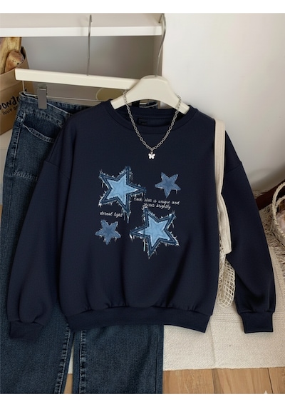 Uyguntarz Unisex Eternal Light Baskılı Tasarım Oversize Bisiklet Yaka Sweatshirt Lacivert