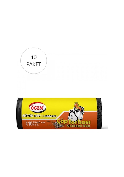 Büyük Boy Çöp Torbası 65 X 80 Cm 10 Lu Rulo X 10 Paket 100 Adet Siyah
