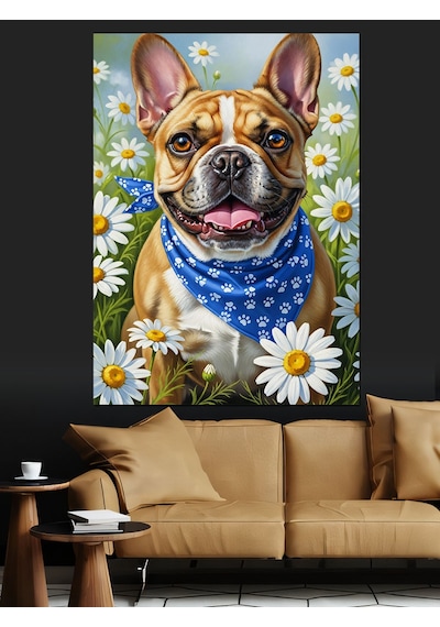 Sevimli Fransız Bulldog Köpek Tablo Dekoratif Kanvas - Mdf Ahşap Tablo