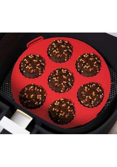 Crearthome Airfryer Pişirme Kabı 20x5 Cm Tüm Airfryer'lere Uyumlu Kırmızı Düz Silikon Kırmızı