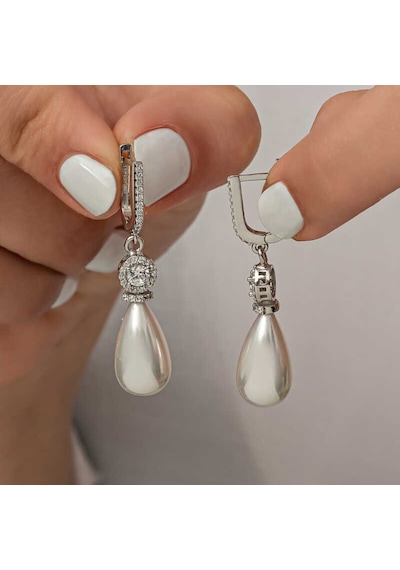 925 Ayar Gümüş Damla İnci Kadın Küpe 14 MM Gümüş