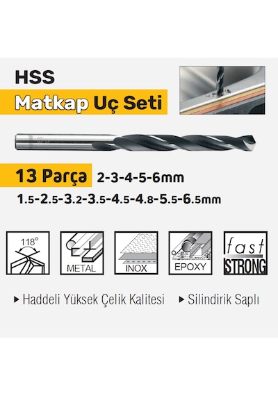 Sgs1417 Hss Matkap Uç Seti 13 Parça - Metal, İnox, Alüminuyum Matkap Ucu