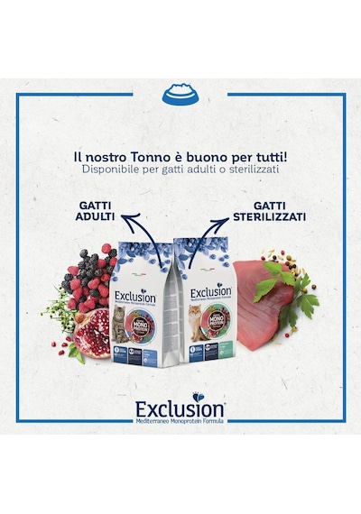Exclusion Mediterraneo Monoprotein Düşük Tahıllı Ton Balıklı Ve Narlı Kısırlaştırılmış Kedi Maması 12 KG