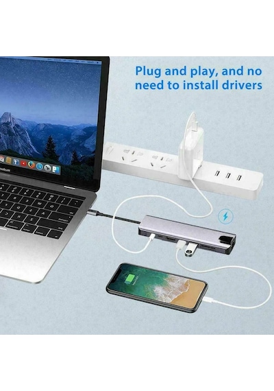 Usb Type-c Hub Dönüştürücü Çevirici Çoklayıcı Usb Hdmı Micro Sd 8