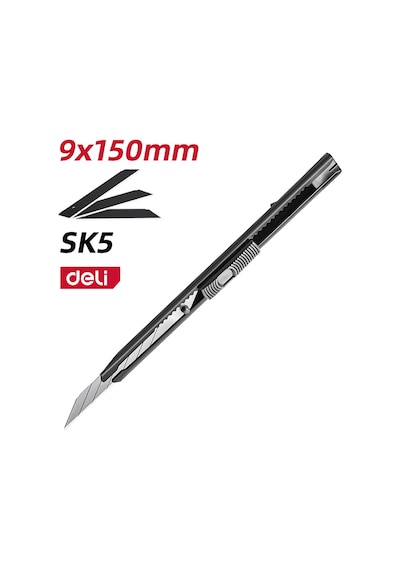 Delı Profesyonel Metal Gövdeli Kırılabilir Maket Bıçağı 9mm Sk5 Sarı Kendinden Kilitli