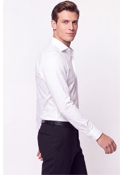 Slim Fit İtalyan Yaka %100 Pamuk Saten Düz Beyaz Gömlek Gk 759