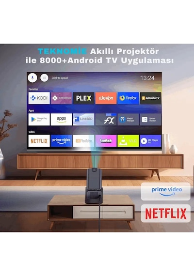 Android Wifi Taşınabilir Projektör 4k Ultra Hd, Bluetooth 5.0, Hoparlör, Akıllı Mini Projeksiyon