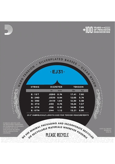 D'addario Ej31 Pro-Arté Rectified Trebles. Hard Tension Takım Tel