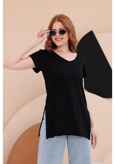 Bbbutikbasic Yırtmaçlı Uzun Basic Tişort Hkn34 Siyah