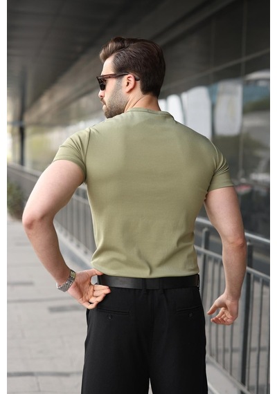 Madmext Mint Yeşili Yarım Düğmeli Slim Fit Erkek Tişört E7186