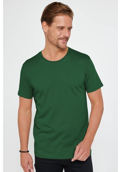 Tudors Erkek Slim Fit Yeşil Bisiklet Yaka %100 Pamuk Dar Kesim Basic Tişört-31791-yeşil Yeşil