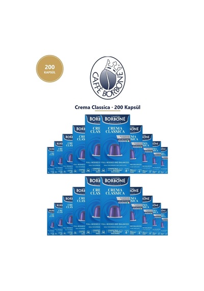Caffe Borbone Crema Classica 200 Kapsül 2x100 Nespresso Uyumlu Alüminyum Kapsül Tett 07/2027 Kapsül Kahve