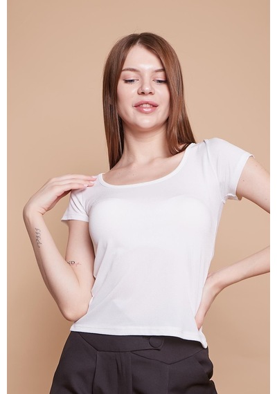 Jument Likralı Krep Kumaş Balen Yaka Büzgülü Body Bluz-krem Krem