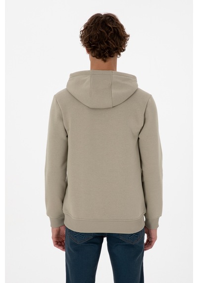 U.S. Polo Assn. Erkek Regular Fit Kapüşonlu Şardonlu Açık Haki Basic Sweatshirt 50315582-VR183