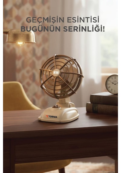 Şarjlı Masaüstü Vantilatör Vintage Retro Tasarım 400 Mah Taşınabilir Masa Fanı F50 Beyaz