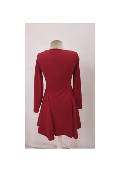 Butik İstanbul Kadın Uzun Kollu Kare Yakalı Mini Ithal Krep Elbise Kırmızı