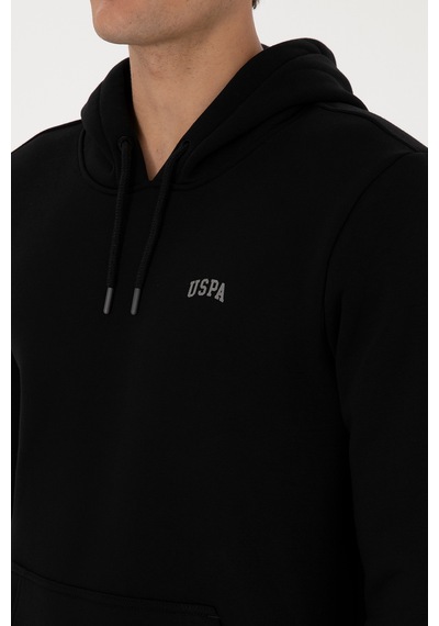 U.S. Polo Assn. Erkek Regular Fit Kapüşonlu Şardonlu Siyah Basic Sweatshirt 50315582-VR046