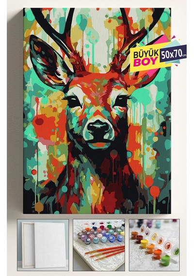 Sayılarla Boyama Seti Numaralı Tuval Fırça Boya Dahil Kasnaklı Set 50x70 Cm - Geyik