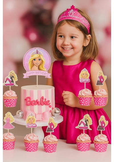 Barbie Cake Topper Set Pasta Seti 20 Kürdan 25 Kek Kalıbı 1 Pasta Üstü Büyük Doğum Günü Pasta Süsü +3