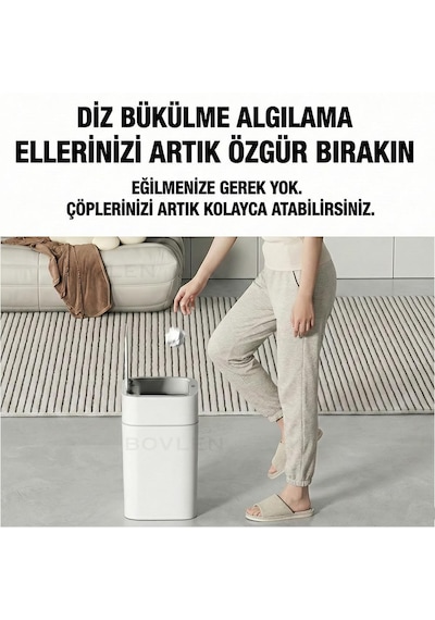 18 Litre Otomatik Hareket Sensörlü Çöp Kovası, Banyo Çöp Kovası, Çöp Kutusu Beyaz