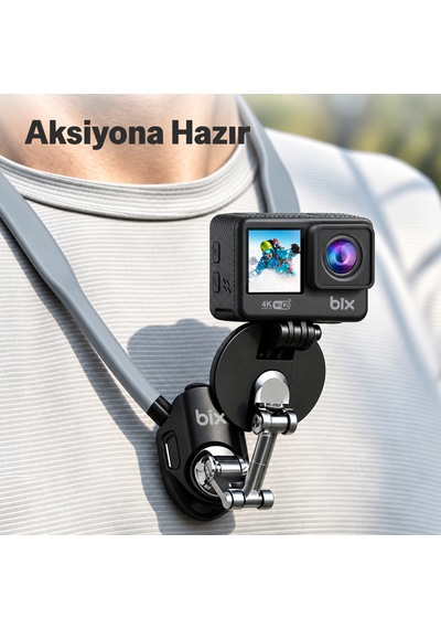 Bix Tch07 Manyetik Boyun Askılı Telefon Tutucu Aksiyon Kamera Uyumlu 360 Ayarlanabilir Vlog Ve Pov Çekim Aparatı Siyah