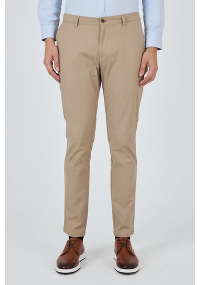 İmza Bej Armürlü Yan Cep Düz Paça Slim Fit Pamuklu Casual Chino Pantolon 1003250120 Bej