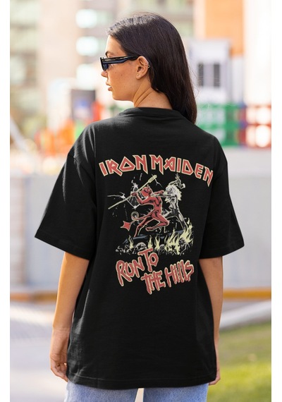 Sevbano Iron Maiden Run To The Hills Sırt Baskılı Unisex Oversize Rock Me Siyah
