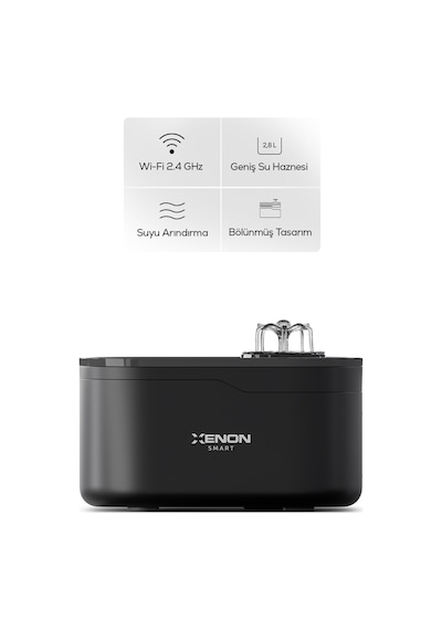 Xenon Smart Akıllı Otomatik Kedi Su Şelalesi Led Işıklı Ultra Sessiz Siyah Su Pınarı X8650 Siyah