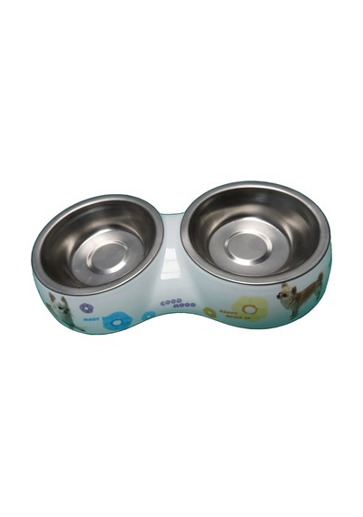 Nunbell İkili Köpek Figürlü Melamin Çelik Mama Kabı M