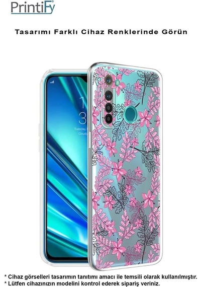 Reeder S23 Pro Max Uyumlu Kamera Korumalı Floral Pembe Tasarımlı Şeffaf Silikon Kılıf