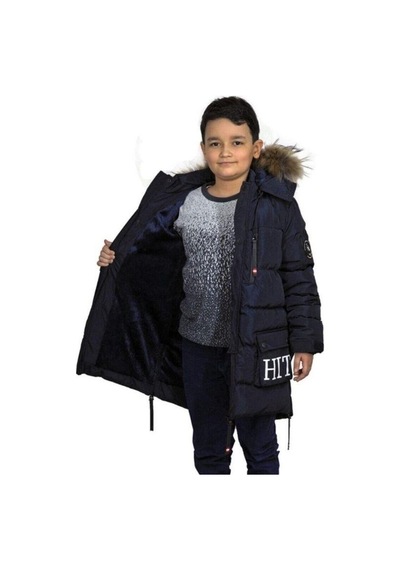 Benitto Erkek Çocuk İç Cepli Tüylü Kapüşonlu Çift Cepli Mont-14764 Lacivert
