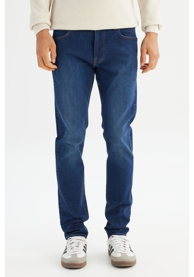 Slim Fit Dar Kesim Normal Bel Dar Paça Pamuklu Esnek Mavi Jean Denim Pantolon Lee Koyu İndigo