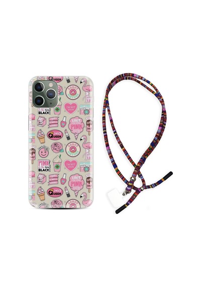Apple Uyumlu iPhone 11 Pro Kılıf Rasta Boyun Askılı Donut Flamingo 1415