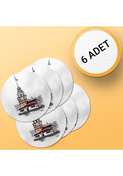 Valerine Life Kız Kulesi Figürlü Yıkanabilir Kaydırmaz Ofis Çay Ve Fincan Bardak Altlığı 10x10cm 6 Adet Siyah
