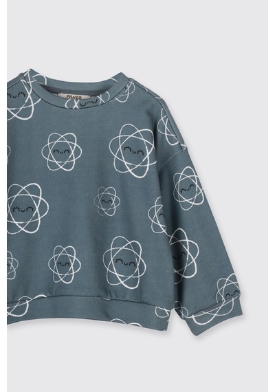 Panço Kız Bebek Desenli Petrol Sweatshirt Mavi
