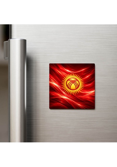 Kırgızistan Kyrgyzstan Abstract Ülke Bayraklı Buzdolap Magneti - 9x9 Cm