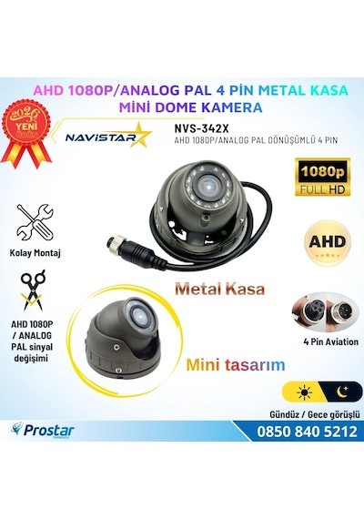 Metal Kasa Ahd 1080p/analog Pal Mini Dome Araç Kamerası 4 Pin Aviation