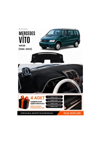 Mercedes Vıto W638 1996-2003 Uyumlu Torpido Örtüsü, Torpido Kılıfı - Siyah-gri - Mb024